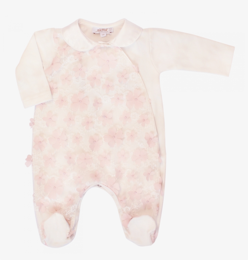 Cream Babygrow In Cotton Jersey With Lace And Pink - Marine Invertebrates, transparent png download
