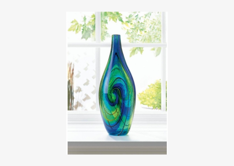Accent Plus #10018103 *blue Green Swirl Art Glass Vase*, transparent png download