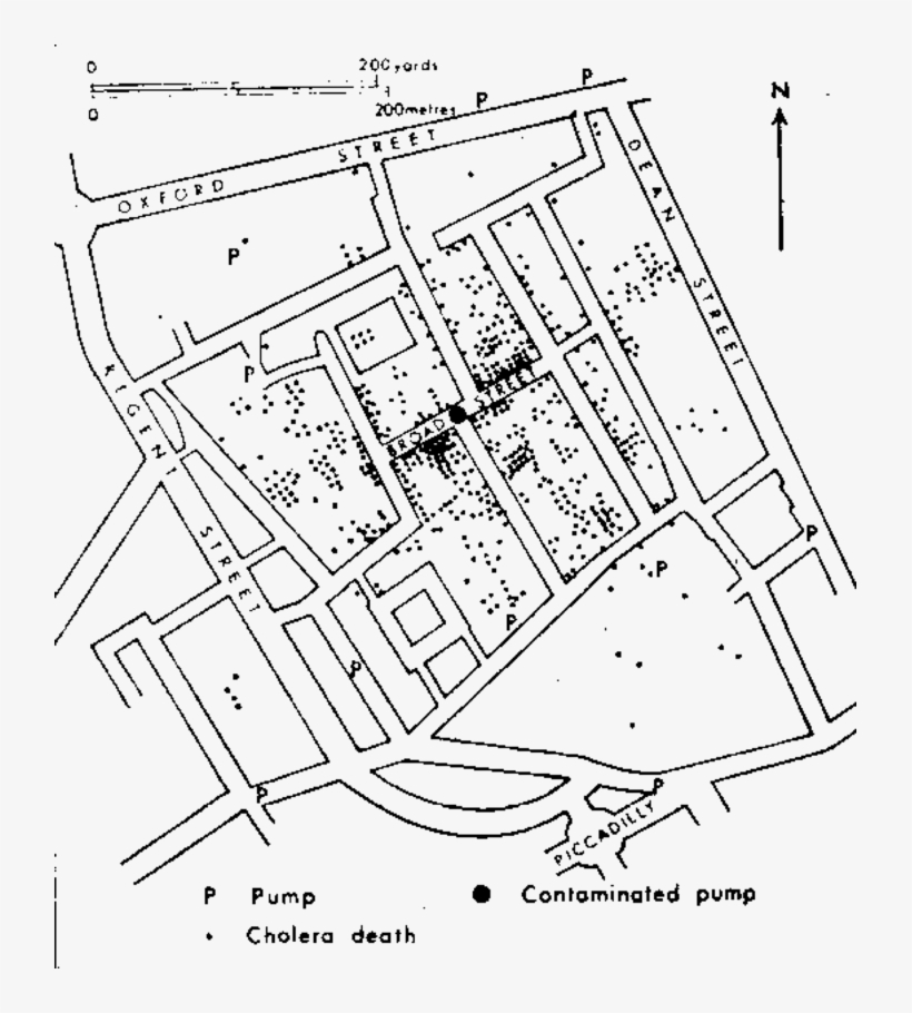 John Snow Located The Broadwick Street Pump To Be The - John Snow Cholera Map Journal, transparent png download