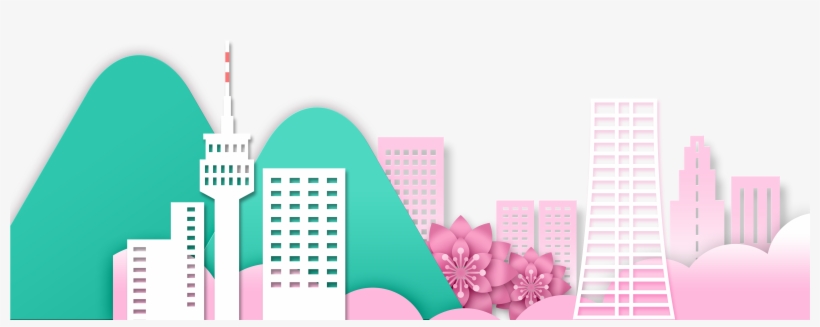 Hand Painted Cartoon Paper Cut Style City Decoration - Illustration, transparent png download