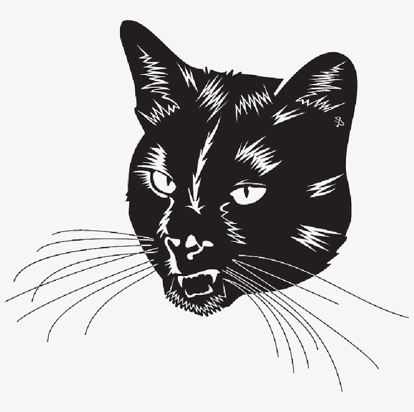Black Cat Head With Whiskers - Black Cat Vector Art, transparent png download