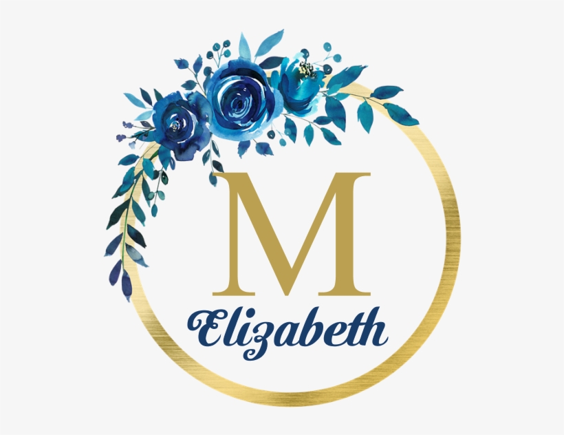 Blue Floral Gold Circle Monogram Banner - Personalized Unicorn Gift Pillow Case, transparent png download