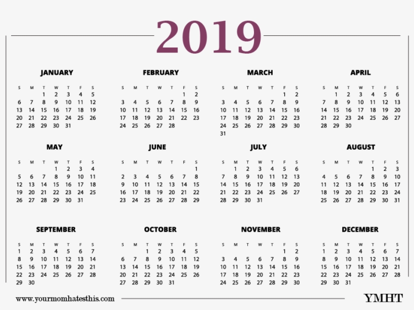 2019 Calendar Png Pink Design - Printable 2019 Calendar One Page, transparent png download