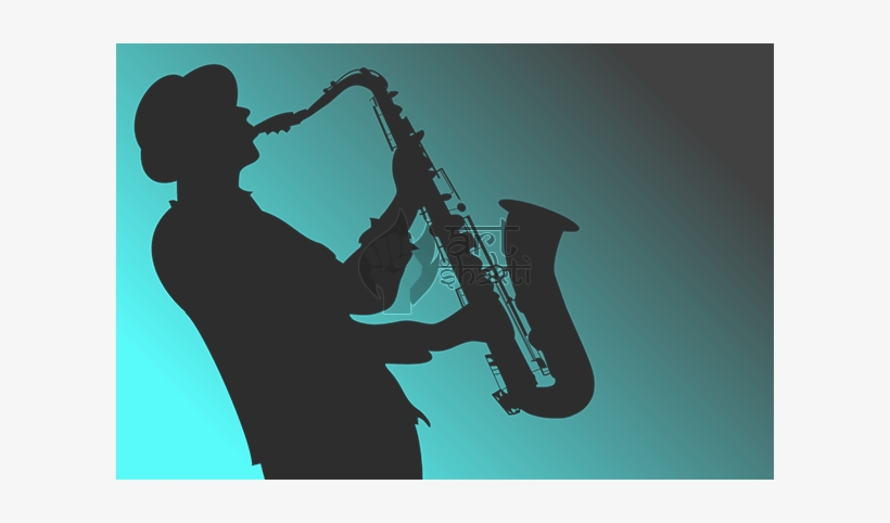 Silhouette Saxophone Player Aqua Blue Black - Saxophone, transparent png download