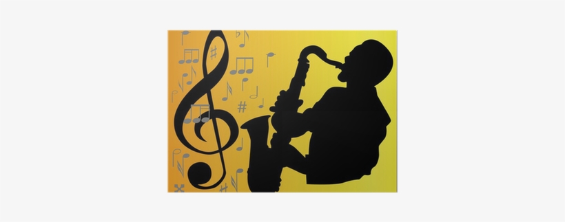 Black Silhouette Of A Saxophone Player Poster • Pixers® - Silhouette, transparent png download