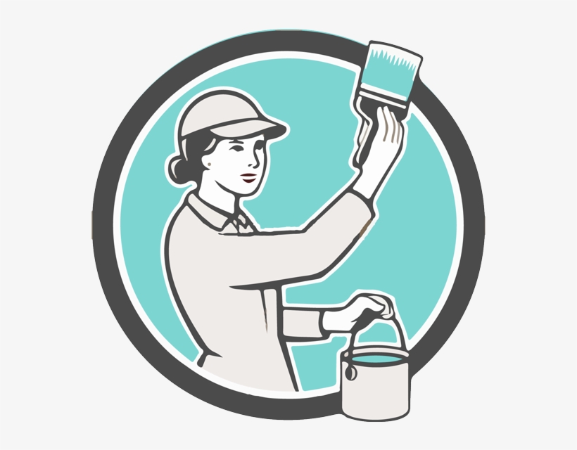 Female House Painter Paintbrush Circle Retro Card, transparent png download