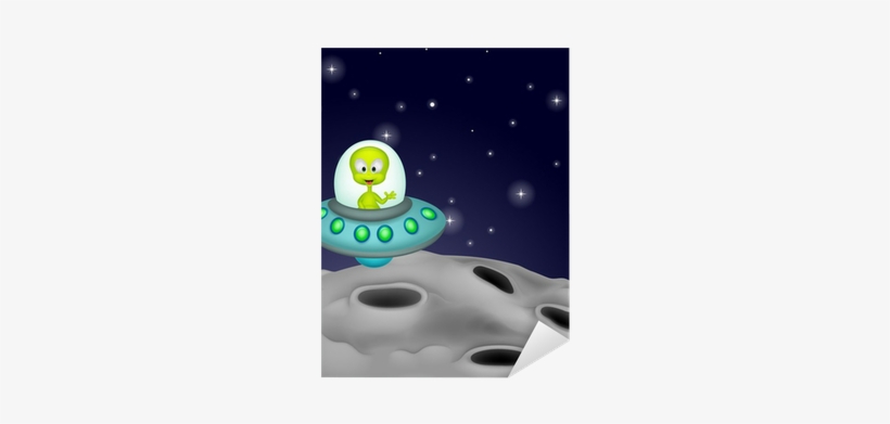 Cute Alien Cartoon In The Spaceship Sticker • Pixers® - Canvas, transparent png download