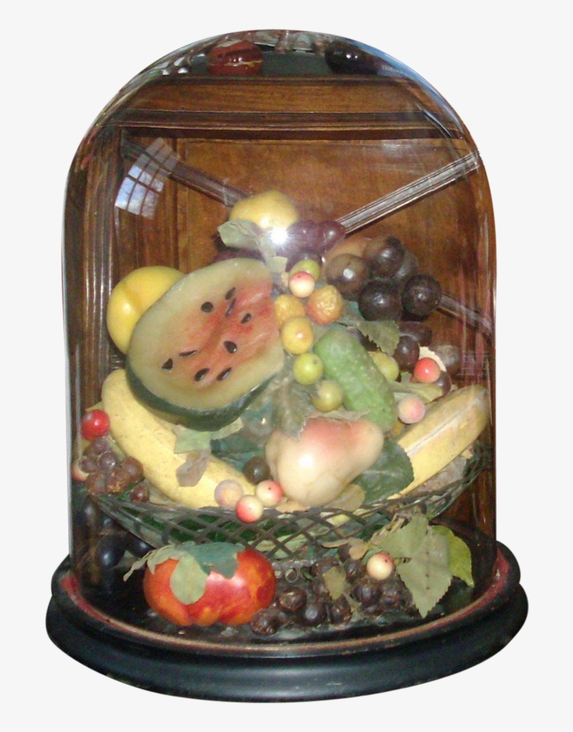 Victorian Wax Fruit Centerpiece Under Original Glass - Wire Basket - Black, transparent png download