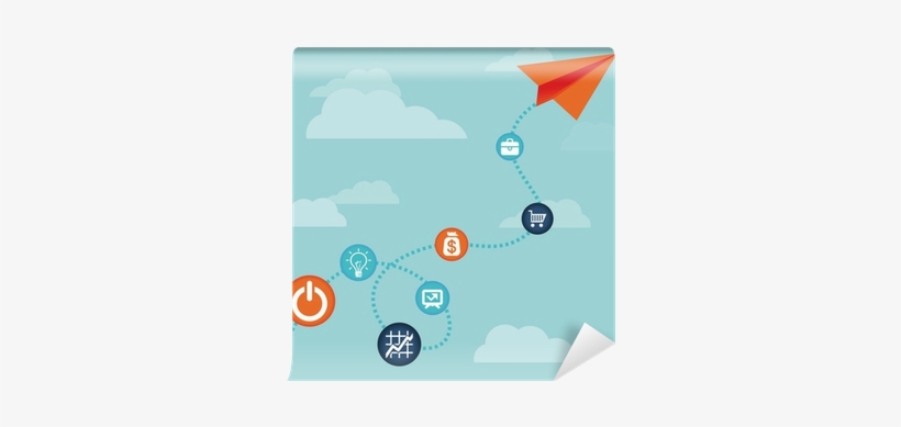 Vector Business Concept -flying Paper Plane Wall Mural - Vector Graphics, transparent png download