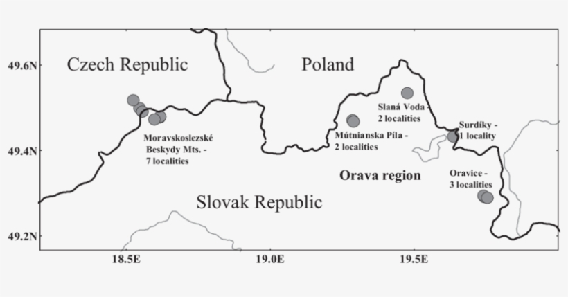 The Distribution Of Study Sites In The Western Carpathians - Publicaciones Heres, transparent png download