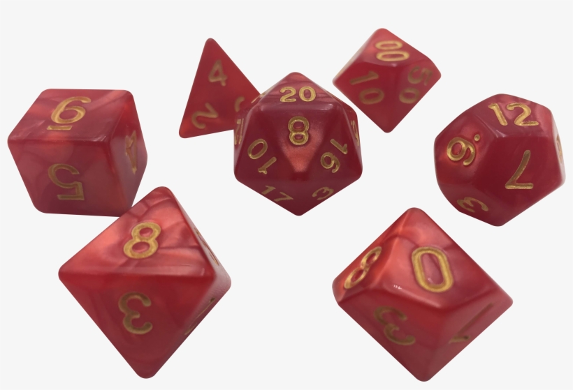 Dark Red Marbled Color With Gold Numbers Set Of 7 Polyhedral - Dice, transparent png download