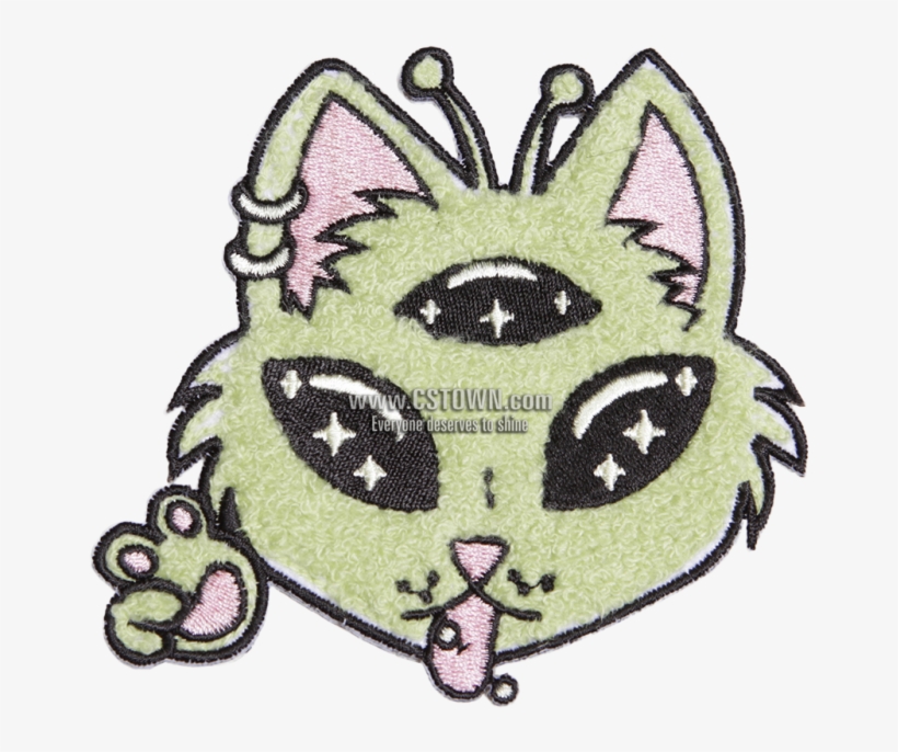 Green Alien Cat With Three Eyes Chenille Patch - Cat, transparent png download