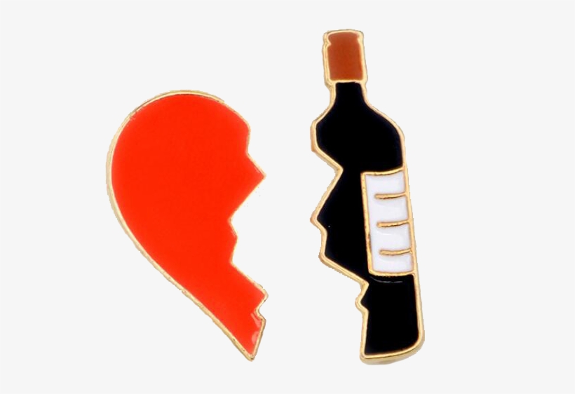 Broken Heart And Red Wine Bottle Metal Pin - Brooch, transparent png download