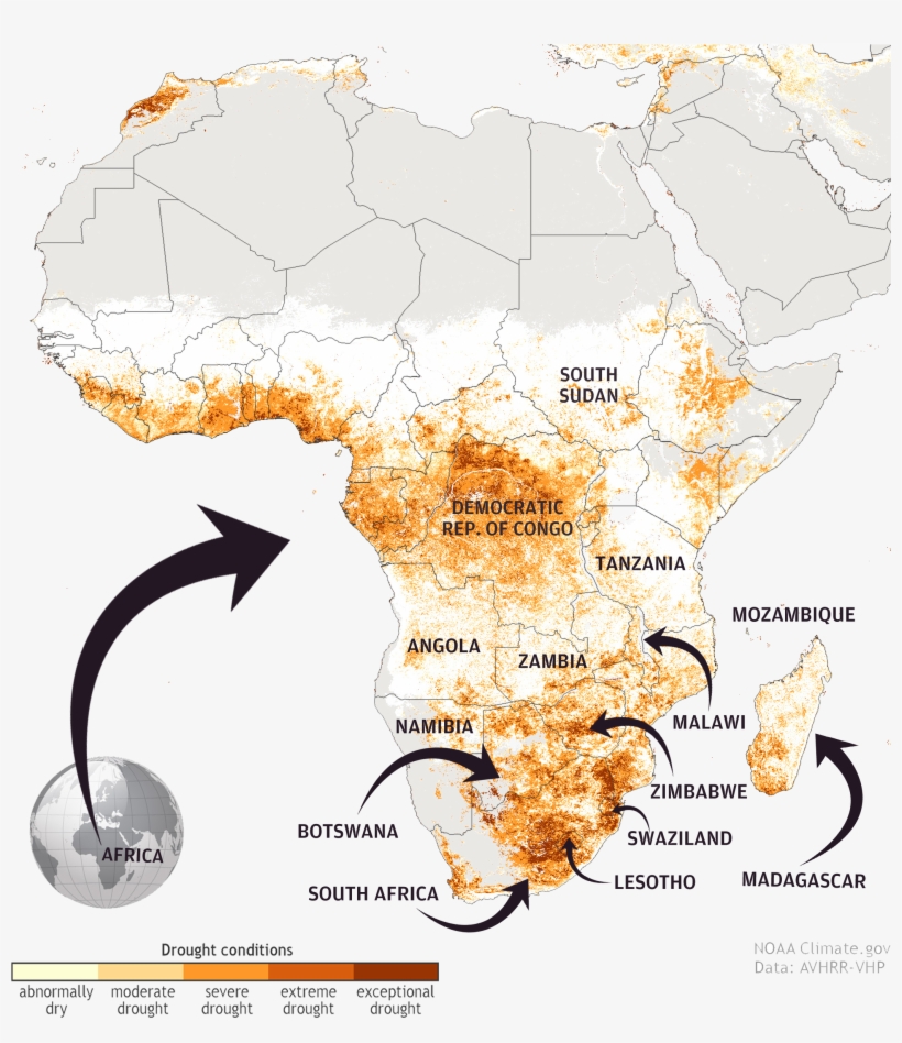 Africa 2016 Drought Map By Noaa - Droughts In Africa Map, transparent png download