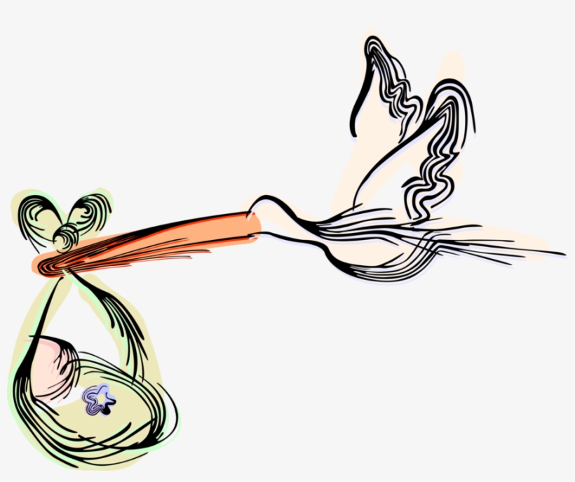 Vector Illustration Of Stork Bird Delivers Newborn - Illustration, transparent png download