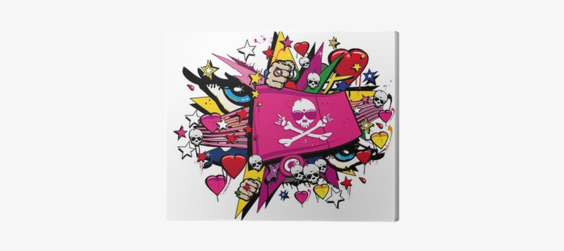 Crossbones Skull Flag Pink Graffiti Flag Street Art - Tableau Street Art Foot, transparent png download