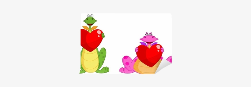 Cute Dragon Couple Holding Hearts Wall Mural • Pixers® - Illustration, transparent png download