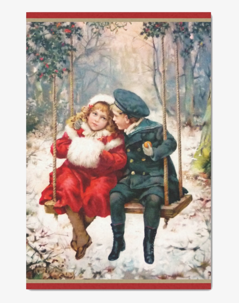 Vintage Victorian Children On Swing Tissue Paper - Christmas Day, transparent png download