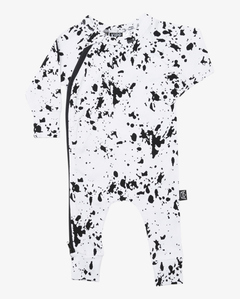 Long Sleeve Baby Zip Romper In White Paint Splash - Line Art, transparent png download