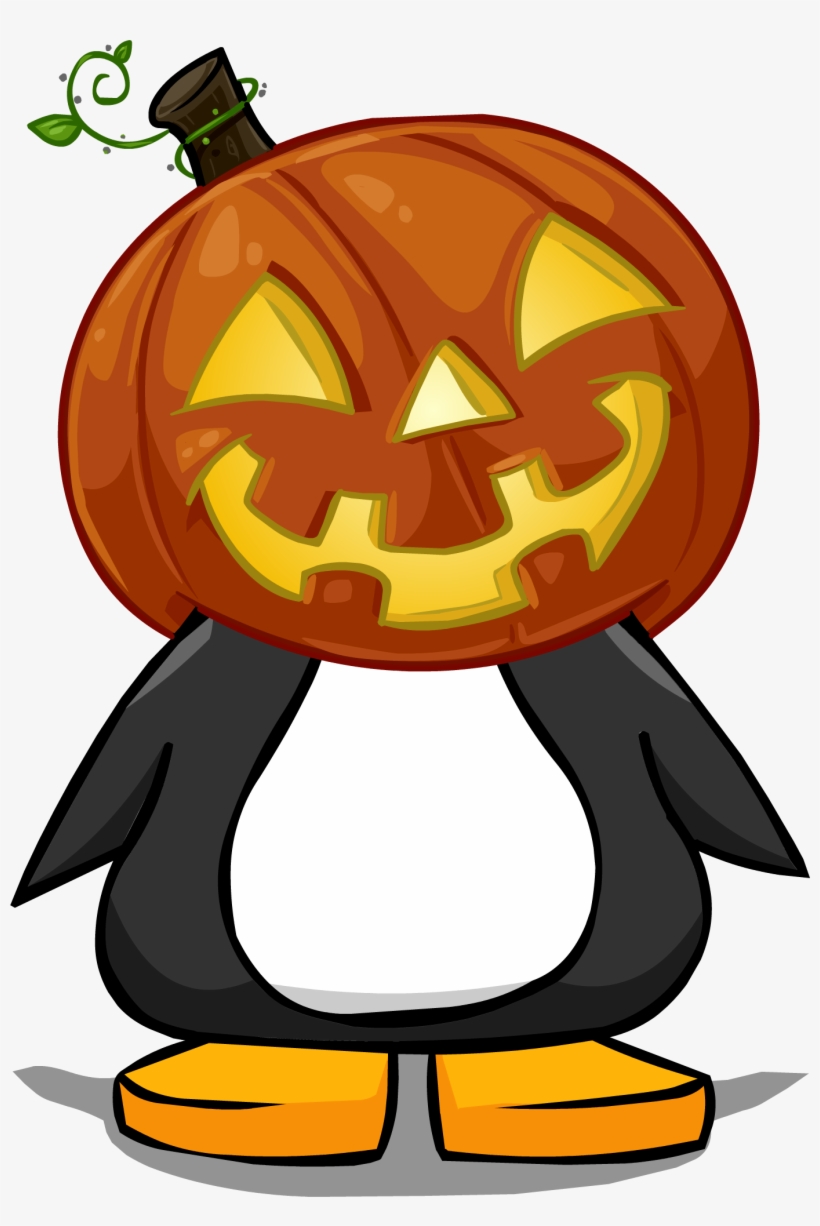 Glowing Pumpkin Head On A Player Card - Penguin With Hard Hat, transparent png download