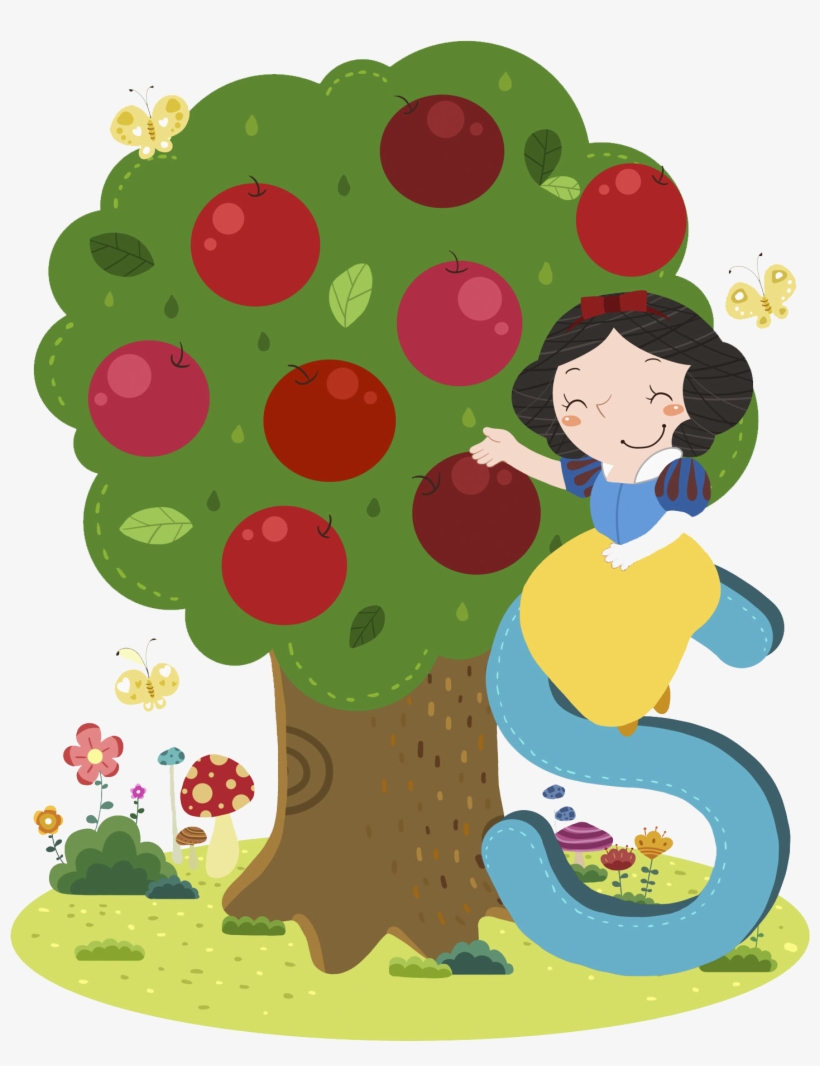 Snow White Apple Cartoon Illustration - Illustration, transparent png download
