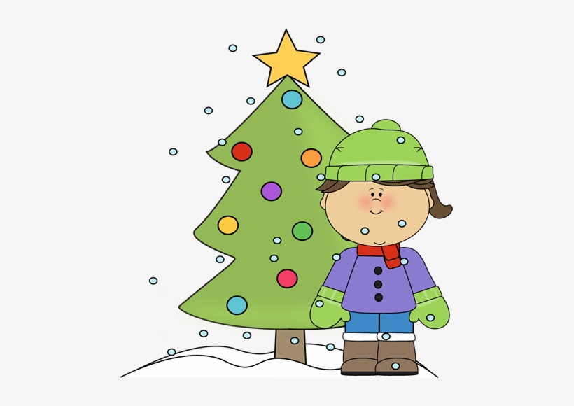 Little Girl With Christmas Tree In The Snow - Girl In Front Of The Tree Clipart, transparent png download