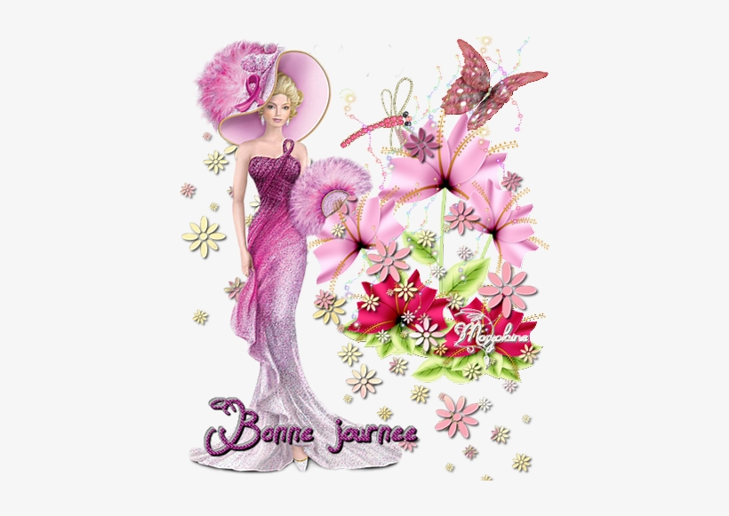Bonjour - Flower Bouquet With A Butterfly & Dragonfly Large, transparent png download