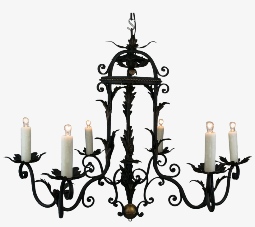 1930's French Six Light Black Iron Chandelier With - Chandelier, transparent png download