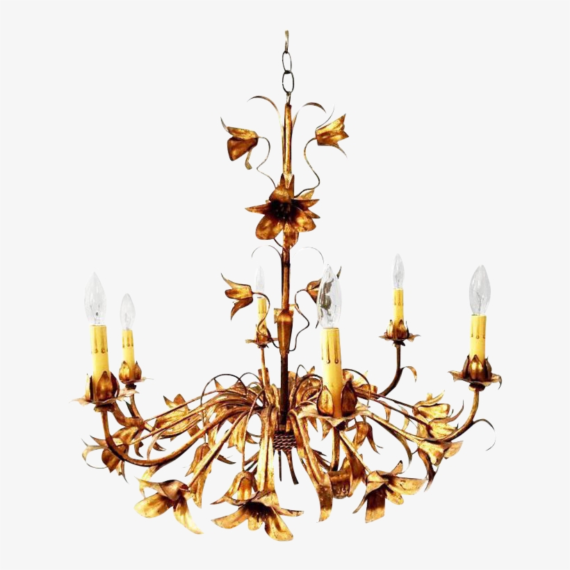 Gold Gilt Italian Tole Lily 6-light Chandelier - Chandelier, transparent png download