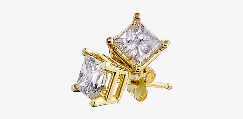 14k Yellow Gold Princess Diamond 4-prong Stud Earrings - 2 Ctw. Sparkling Princess White Sapphire Stud Earrings, transparent png download
