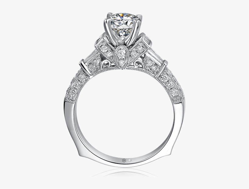 V-frame Filigree Micropavé Vintage Engagement Ring - Wedding Rings Semi Mounts Rose Gold, transparent png download