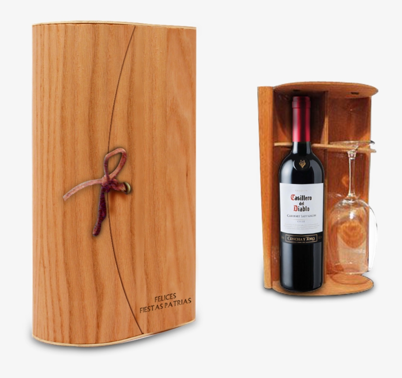 Dch 06 Set Vino Y Copa En Caja De Madera Flexible - Wine Bottle, transparent png download
