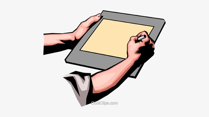 Hands Drawing On Computer Tablet Royalty Free Vector - Slide Pronto Sobre Controle De Qualidade, transparent png download