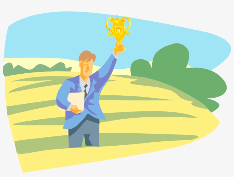 Vector Illustration Of Businessman Holds Up Winner's - Illustration, transparent png download