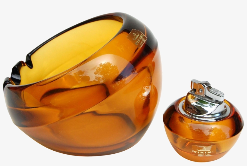 Vintage Viking Glass Orb Ashtray & Lighter Amber Glass - Amber, transparent png download