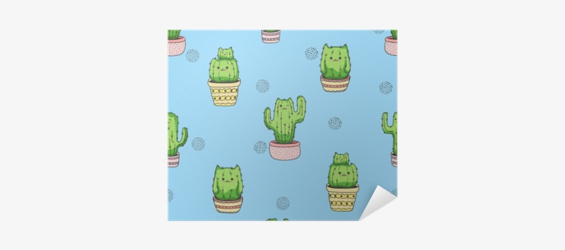 Cute Cartoon Cactus Cat Pattern - Drawing, transparent png download