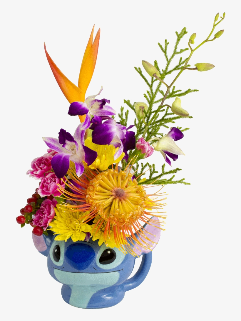 Disney's Stitch Flower Mug - Lilo And Stitch Floral Arrangement, transparent png download