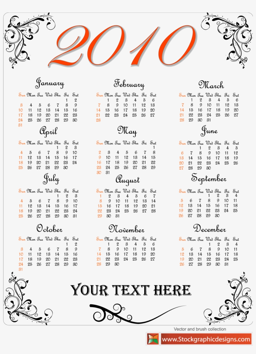 Free Vector 2010 Free Vector Calendar - Vector Graphics, transparent png download