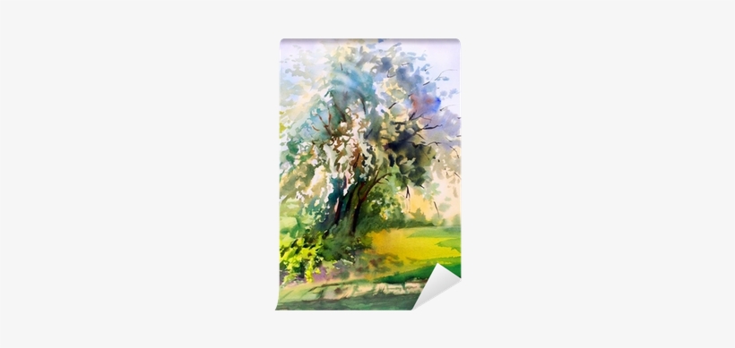 Watercolor Painting Of The Blooming Spring Tree Wall - Watercolor Painting, transparent png download