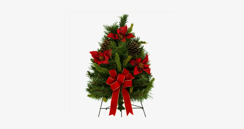 Tree On Easel With Poinsettias And Pinecones - Cemetery Christmas Tree, transparent png download