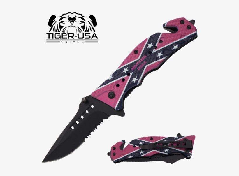 Southern Chick Pink Rebel Flag Trigger Action Steel - Rebel Flag Knives, transparent png download