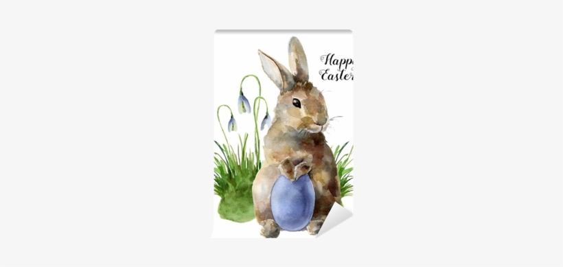 Watercolor Easter Card With Bunny, Snowdrops And Colored - Kartki Wielkanocne Ręcznie Malowane, transparent png download