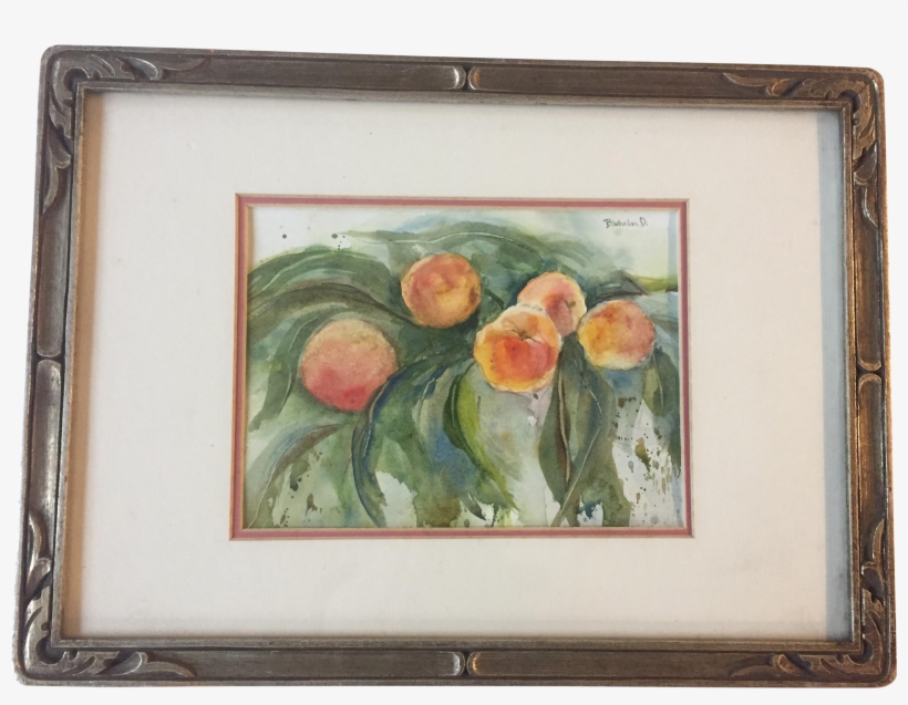 Framed Vintage Peaches Watercolor Painting - Picture Frame, transparent png download