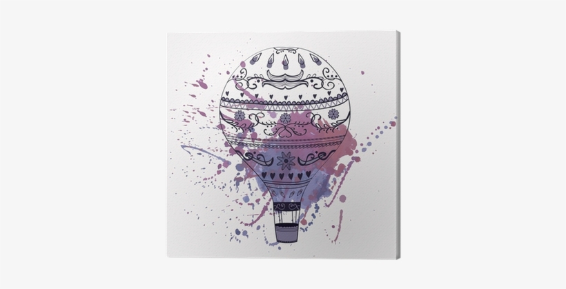 Vector Illustration Of Hot Air Balloon With Watercolor - Purple Headdress Oval Ornament, transparent png download