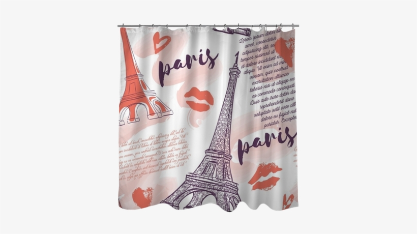 Vintage Seamless Pattern With Eiffel Tower, Kisses, - Papel De Parede Autocolante Cidade Paris Vermelho 458023579, transparent png download