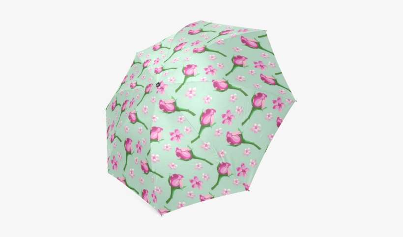 Shabby Chic Pink And Mint Green Floral Foldable Umbrella - Pink, transparent png download