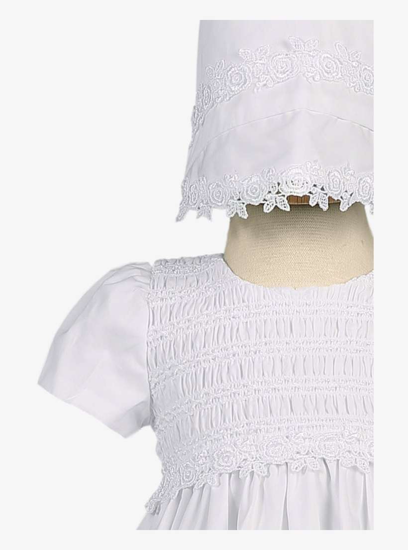 Cotton Christening Gown, Smocked W Venise Lace Trim - Baptismal Clothing, transparent png download