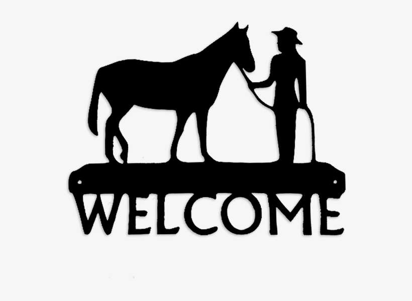 Cowgirl Leading Horse - Metal Cat Welcome Sign, transparent png download