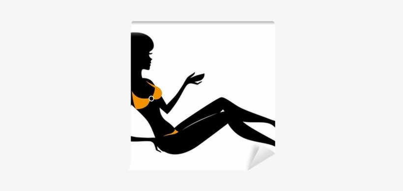 Sitting Bikini Woman Silhouette Isolated On White Wall - Silueta De Mujer Sentada, transparent png download