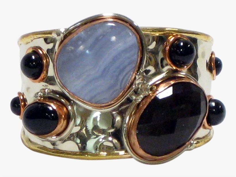 Gold White Metal Cuff W/blue Lace Agate, Black Onyx - Agate, transparent png download